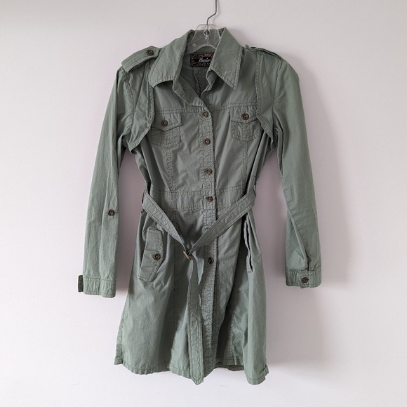 Amir Dresses & Skirts - Amir Military-Inspired Belted Shirt Dress - Size 4 Green Cotton Gorpcore Fall